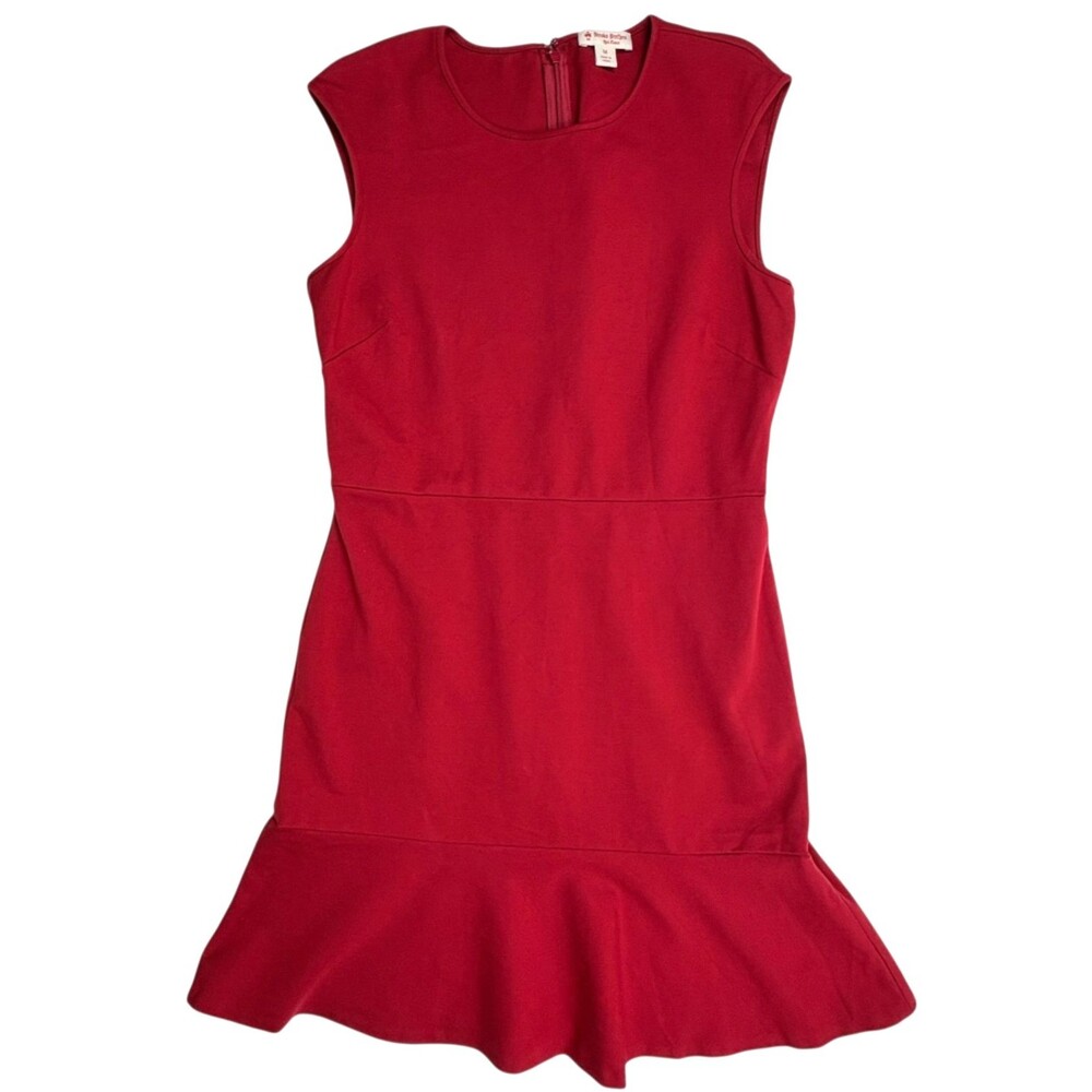 Brooks Brothers Red Fleece Stretch Flounce Hem Sheath Dress Red Holiday Preppy M